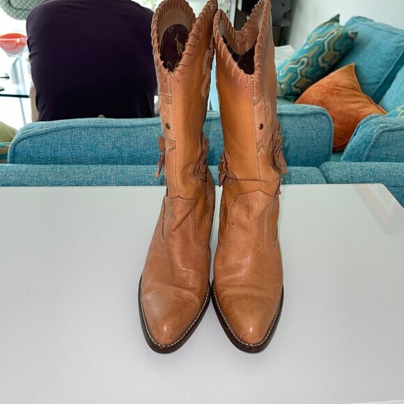 Mia Womens Cowgirl Boots Size 6 Leather Western Candida Boho Floral Tan 3D - Picture 14 of 15